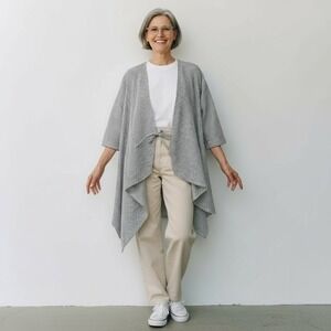 Striped Tie Front Cardigan Asymmetrical Lagenlook Boho Grunge Cover‎ Up Size M